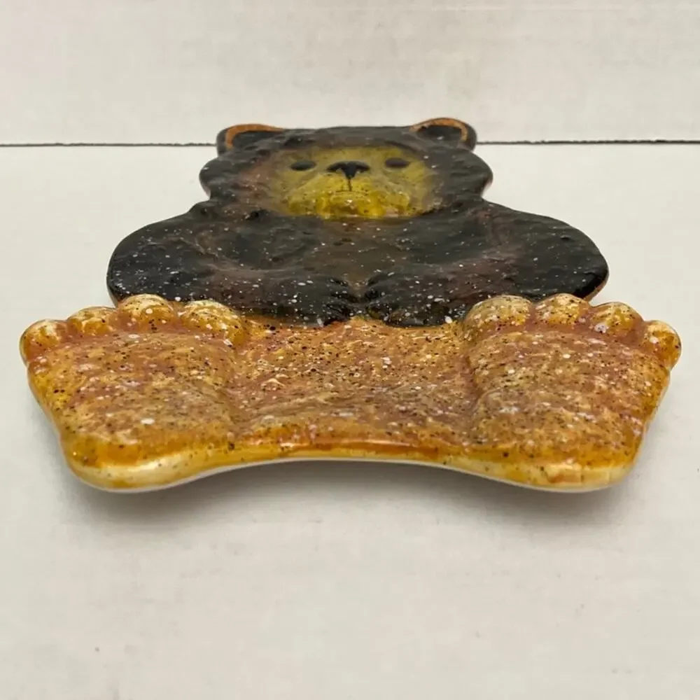 Vintage Julie Ueland Bear Spoon Rest Country Decor Rustic Cabin Splatter Art
